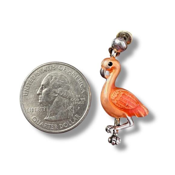 VTG MJ Earrings Flamingo Enamel Jewelry Designer Signed 70's - Picture 3 of 3